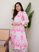 Pink Printed Neck Work Kurti Pant Set Of 2 - BONYHUBSALWAR KAMEEZ
