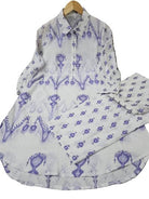 Blue Printed Neck Work Kurti Pant Set Of 2 - BONYHUBSALWAR KAMEEZ