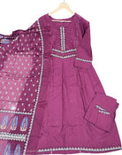 Dark Wine Adda Work Cotton Anarkali Suit Set - BONYHUBSALWAR KAMEEZ