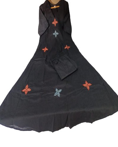 Black Floral Embroidery Pure Cotton Kurti Pant Set Of 2 - BONYHUBSALWAR KAMEEZ