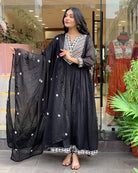 Black Stylish Thread Embroidery Cotton Anarkali Suit Set - BONYHUBSALWAR KAMEEZ