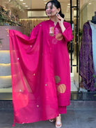 Magenta Trendy Aari work Cotton Straight Suit Set - BONYHUBSALWAR KAMEEZ