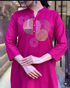 Magenta Trendy Aari work Cotton Straight Suit Set - BONYHUBSALWAR KAMEEZ