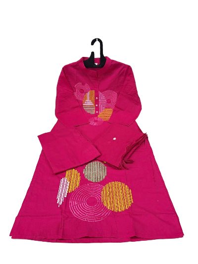 Magenta Trendy Aari work Cotton Straight Suit Set - BONYHUBSALWAR KAMEEZ
