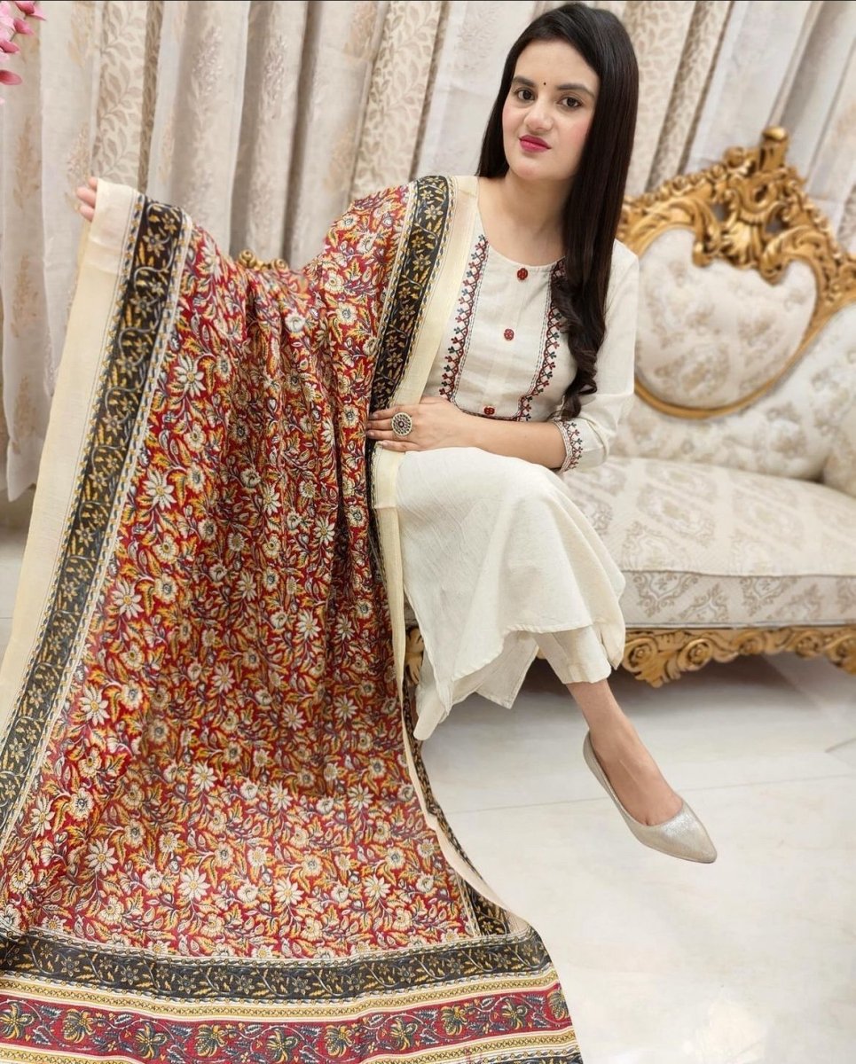 Classy White Embroidery Chanderi Silk Straight Suit Set - BONYHUBSALWAR KAMEEZ