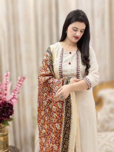Classy White Embroidery Chanderi Silk Straight Suit Set - BONYHUBSALWAR KAMEEZ