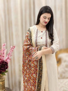 Classy White Embroidery Chanderi Silk Straight Suit Set - BONYHUBSALWAR KAMEEZ