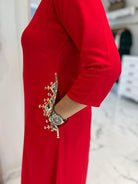 Classy Ruby Red Handwork Pure Cotton Kurti Pant Set Of 2 - BONYHUBSALWAR KAMEEZ