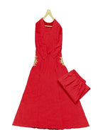 Classy Ruby Red Handwork Pure Cotton Kurti Pant Set Of 2 - BONYHUBSALWAR KAMEEZ