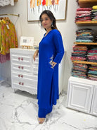 Electric Blue Handwork Pure Cotton Kurti Pant Set Of 2 - BONYHUBSALWAR KAMEEZ