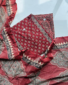 Rusty Red Embroidery Azrak Cotton Straight Suit Set - BONYHUBSALWAR KAMEEZ