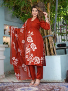 Burnt Orange Handwork Cotton Straight Suit Set - BONYHUBSALWAR KAMEEZ