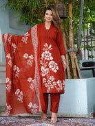 Burnt Orange Handwork Cotton Straight Suit Set - BONYHUBSALWAR KAMEEZ