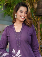 Dusty Purple Handwork Cotton Straight Suit Set - BONYHUBSALWAR KAMEEZ
