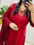 Red Printed Pure Cotton Straight Suit With Malmal Dupatta - BONYHUBSALWAR KAMEEZ