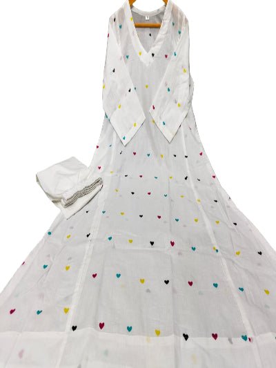 White Pure Cotton Anarkali Kurti Pant Set Of 2 - BONYHUBSALWAR KAMEEZ