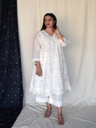 White Pure Cotton Anarkali Kurti Pant Set Of 2 - BONYHUBSALWAR KAMEEZ