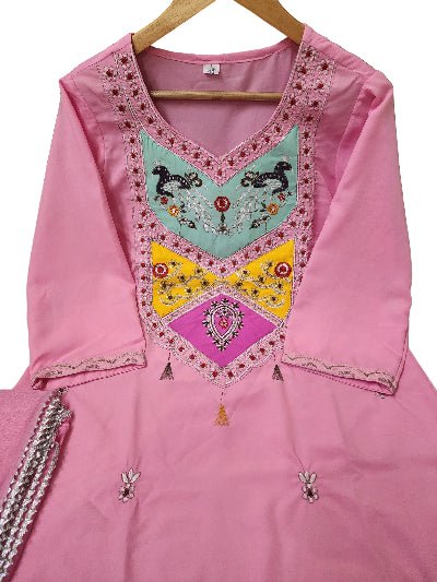 Blush Pink Sequin Embroidery Silk Straight Suit Set - BONYHUBSALWAR KAMEEZ