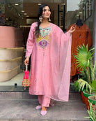 Blush Pink Sequin Embroidery Silk Straight Suit Set - BONYHUBSALWAR KAMEEZ
