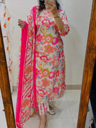 Pink Floral Embroidery Cotton Straight Suit Set - BONYHUBSALWAR KAMEEZ