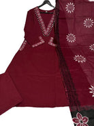 Classy Maroon Pure Cotton Printed Straight Suit Set - BONYHUBSALWAR KAMEEZ