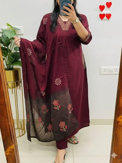 Classy Maroon Pure Cotton Printed Straight Suit Set - BONYHUBSALWAR KAMEEZ