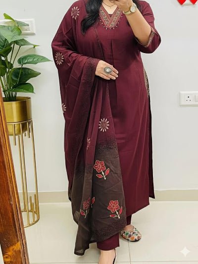 Classy Maroon Pure Cotton Printed Straight Suit Set - BONYHUBSALWAR KAMEEZ