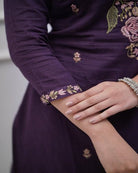 Purple Embroidery Cotton Straight Suit Set - BONYHUBSALWAR KAMEEZ