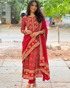 Elegant Red Handwork Cotton Anarkali Suit - BONYHUBSALWAR KAMEEZ