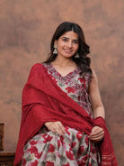 Red Elegant Floral Chanderi Anarkali Suit Set - BONYHUBSALWAR KAMEEZ