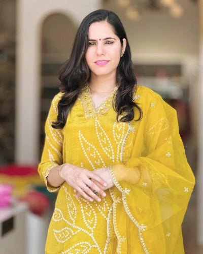Elegant Yellow Embriodery Cotton Straight Suit Set - BONYHUBSALWAR KAMEEZ