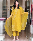 Elegant Yellow Embriodery Cotton Straight Suit Set - BONYHUBSALWAR KAMEEZ