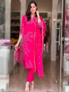 Elegant Magenta Embriodery Cotton Straight Suit Set - BONYHUBSALWAR KAMEEZ