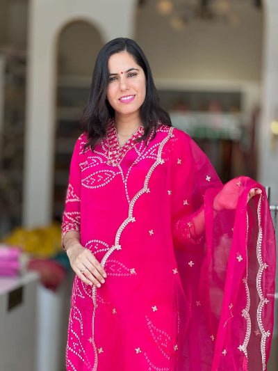 Elegant Magenta Embriodery Cotton Straight Suit Set - BONYHUBSALWAR KAMEEZ
