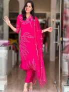 Elegant Magenta Embriodery Cotton Straight Suit Set - BONYHUBSALWAR KAMEEZ