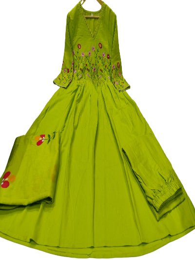 Green Elegant Embroidery Anarkali Suit With Malmal Dupatta - BONYHUBSALWAR KAMEEZ