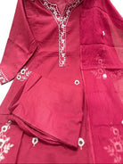 Rusty Red Embroidery Pure Cotton Straight Suit Set - BONYHUBSALWAR KAMEEZ