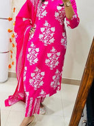 Pink Printed Sequence Embroidery Pure Cotton Straight Suit Set - BONYHUBSALWAR KAMEEZ