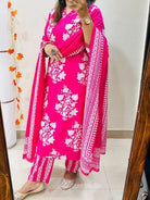 Pink Printed Sequence Embroidery Pure Cotton Straight Suit Set - BONYHUBSALWAR KAMEEZ