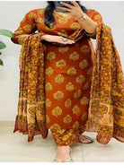 Mustard Yellow Block Printed Cotton Straight Suit Set - BONYHUBSALWAR KAMEEZ