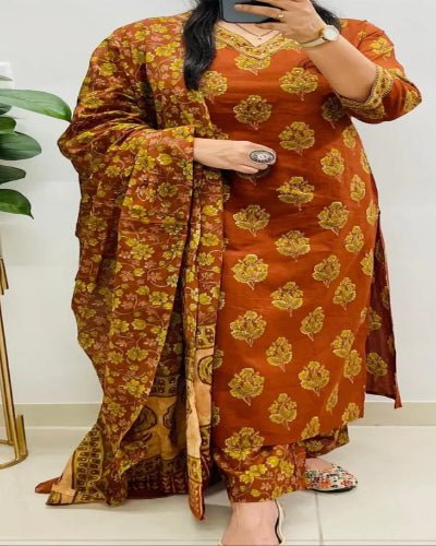 Mustard Yellow Block Printed Cotton Straight Suit Set - BONYHUBSALWAR KAMEEZ