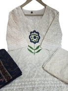 White Chikankari Embroidery Cotton Straight Suit Set - BONYHUBSALWAR KAMEEZ