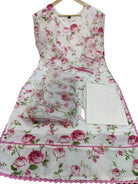 White Floral Printed Chanderi Cotton Straight Suit Set - BONYHUBSALWAR KAMEEZ