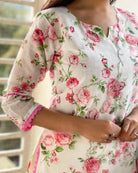 White Floral Printed Chanderi Cotton Straight Suit Set - BONYHUBSALWAR KAMEEZ
