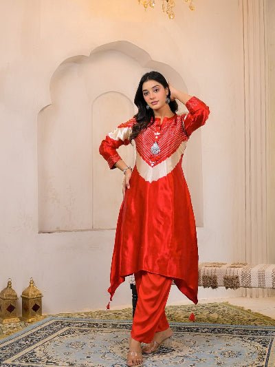 Bright Red Crepe Maslin Trendy Cord Set - BONYHUBSALWAR KAMEEZ