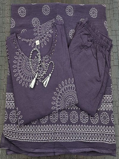 Dark Purple Elegant Ada Work Pure Cotton Straight Suit Set - BONYHUBSALWAR KAMEEZ