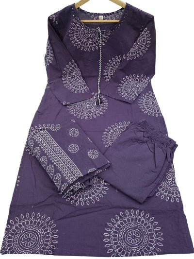 Dark Purple Elegant Ada Work Pure Cotton Straight Suit Set - BONYHUBSALWAR KAMEEZ
