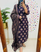 Navy Blue Classy Adda work Cotton Straight Suit Set - BONYHUBSALWAR KAMEEZ