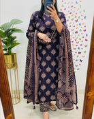 Navy Blue Classy Adda work Cotton Straight Suit Set - BONYHUBSALWAR KAMEEZ