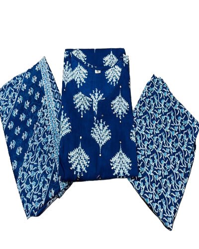 Blue Classy Adda work Cotton Straight Suit Set - BONYHUBSALWAR KAMEEZ